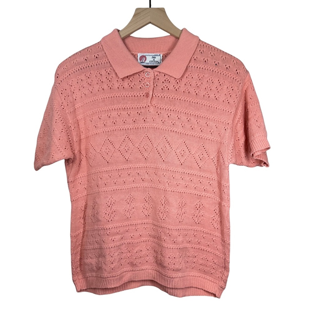 Vintage Isle of Cotton MEDIUM Made in USA Knit Polo Short Sleeve Preppy VTG